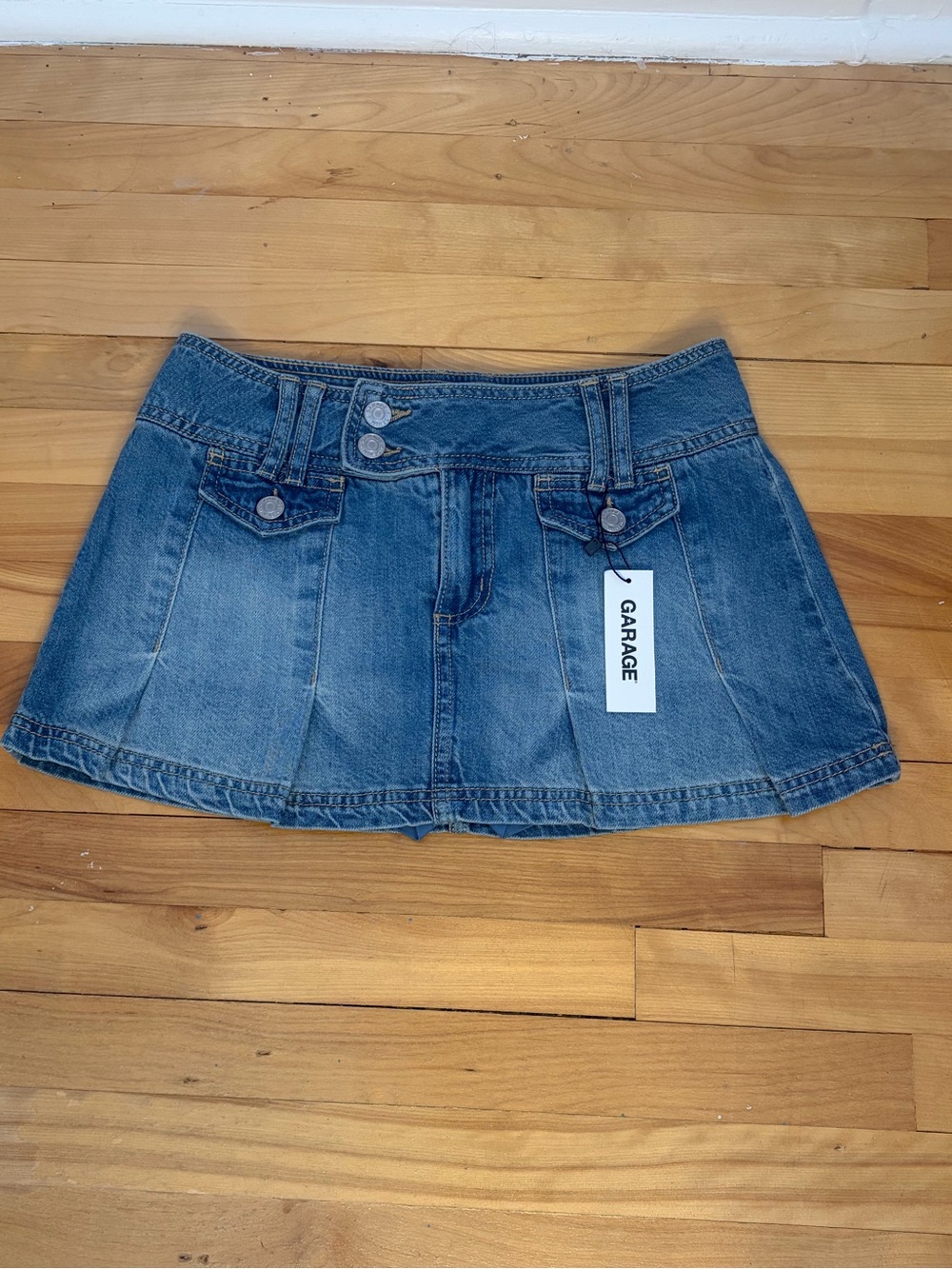 Garage pleated denim mini skirt